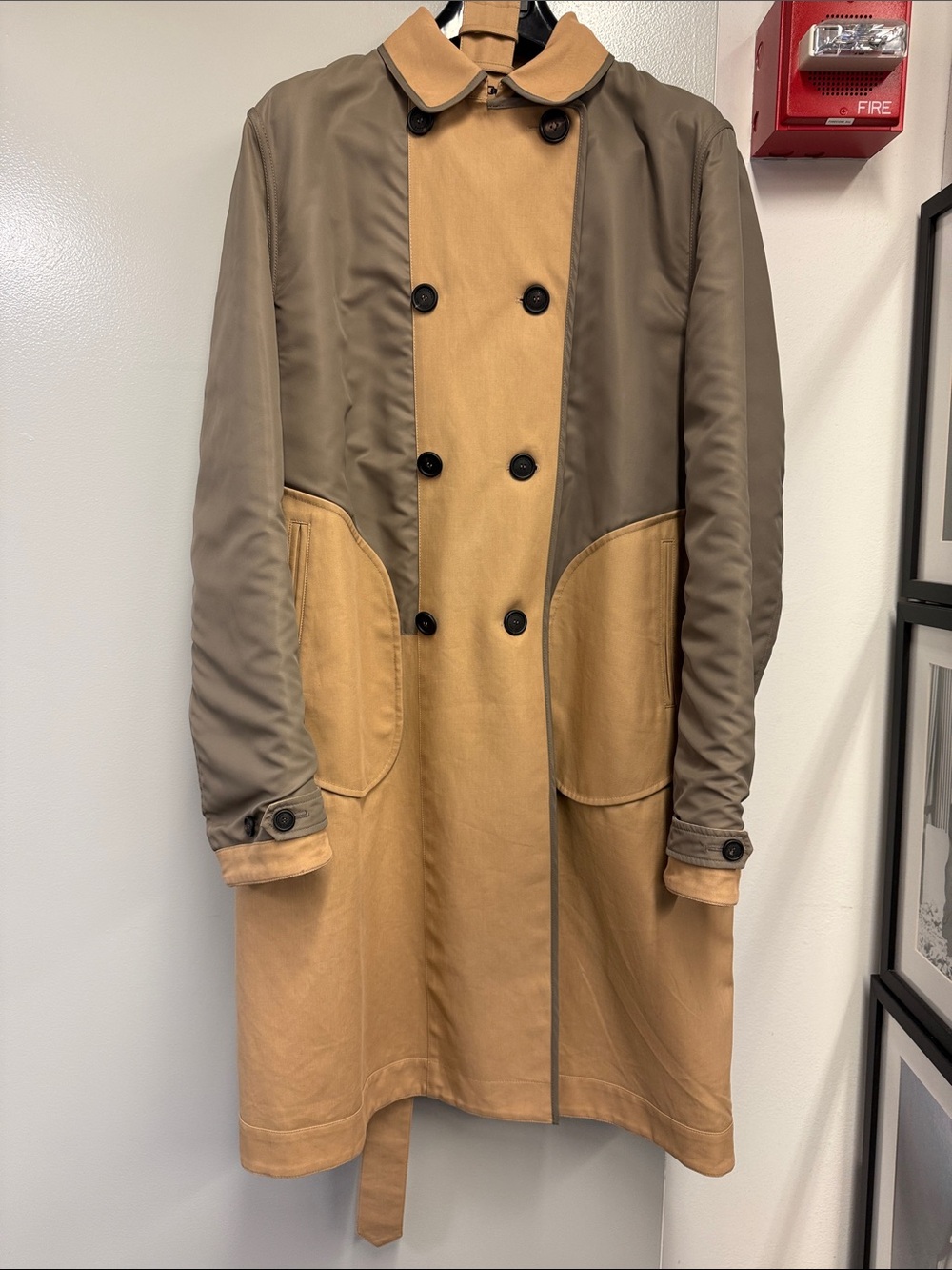 Burberry Two-Tone Tan and Olive Green Trench Coat